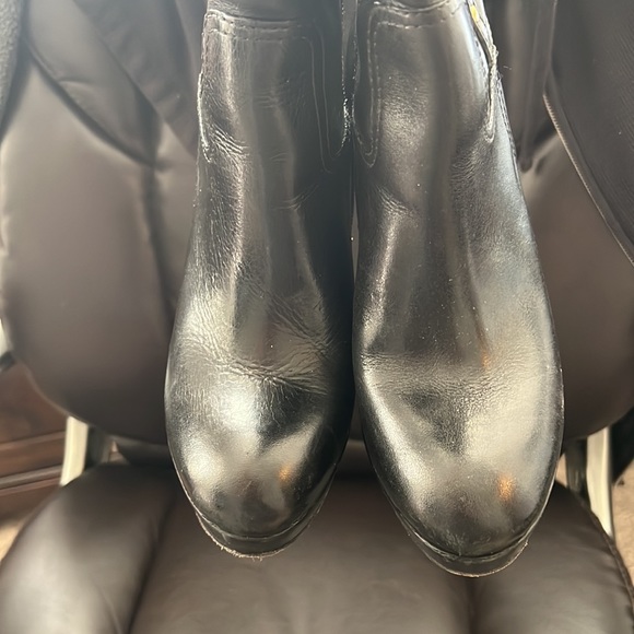 Tory burch black leather logo platform knee high boots pre-own zips fine no box - Picture 5 of 8